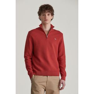 SVETR GANT COTTON TEXTURED HALF ZIP IRON RED obraz