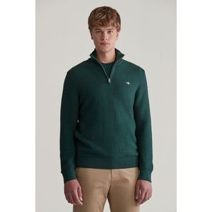 SVETR GANT COTTON TEXTURED HALF ZIP TARTAN GREEN obraz