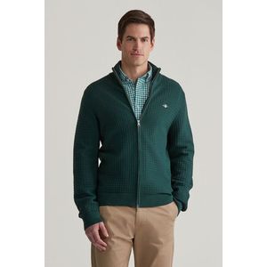 KARDIGAN GANT COTTON TEXTURED ZIP CARDIGAN TARTAN GREEN obraz