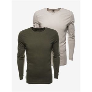 Sada dvou pánských basic triček v khaki a béžové barvě Ombre Clothing obraz