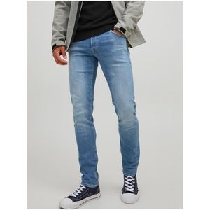 Modré pánské slim fit džíny s vyšisovaným efektem Jack & Jones Glenn obraz