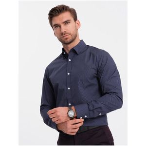 Modrá pánská vzorovaná slim fit košile Ombre Clothing obraz