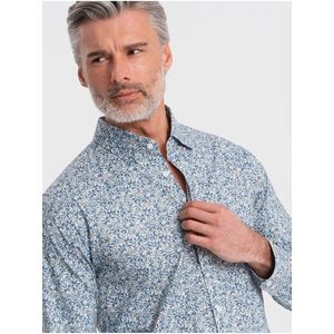 Modrá pánská vzorovaná slim fit košile Ombre Clothing obraz