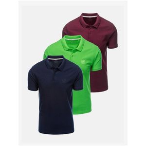 Sada tří pánských polo triček v tmavě modré, zelené a vínové barvě Ombre Clothing obraz