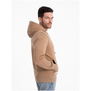 Hnědá pánská basic mikina na zip s kapucí Ombre Clothing obraz