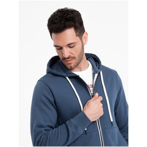 Modrá pánská basic mikina na zip s kapucí Ombre Clothing obraz