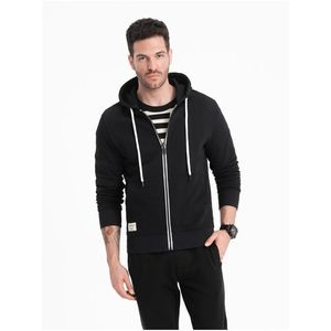 Černá pánská basic mikina na zip s kapucí Ombre Clothing obraz