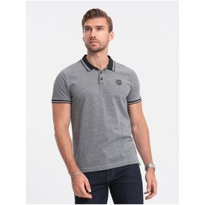 Černé pánské žíhané polo tričko Ombre Clothing obraz