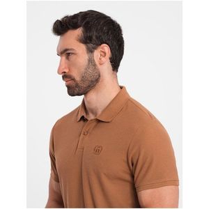 Hnědé pánské basic polo tričko Ombre Clothing obraz