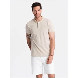 Béžové pánské žíhané polo tričko Ombre Clothing obraz