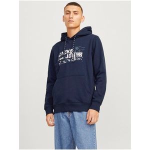 Tmavě modrá pánská mikina s kapucí Jack & Jones Outdoor obraz