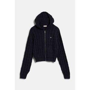 KARDIGAN GANT SHIELD CROPPED CABLE ZIP HOODIE EVENING BLUE obraz