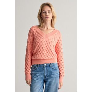 SVETR GANT TEXTURED KNIT V-NECK PEACHY PINK obraz