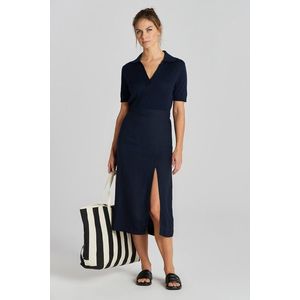 SUKNĚ GANT REL MIDI LINEN BLEND SKIRT EVENING BLUE obraz