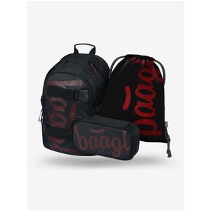 Černý školní set - batoh, penál, sáček Baagl Skate Red obraz