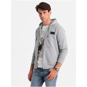 Pánská mikina na zip s kapucí a nášivkou - šedá V1 OM-SSZP-0140 Ombre Clothing obraz