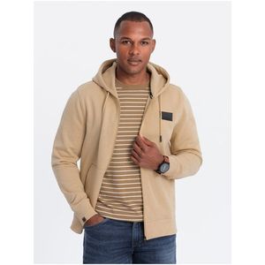 Pánská mikina na zip s kapucí a nášivkou - sand V2 OM-SSZP-0140 Ombre Clothing obraz