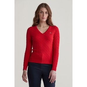 SVETR GANT STRETCH COTTON CABLE V-NECK RUBY RED obraz