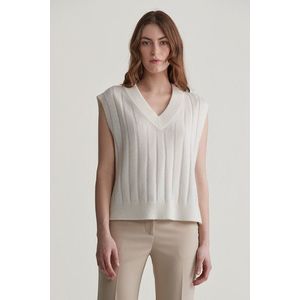 VESTA GANT WIDE RIBBED WOOL V-NECK VEST CREAM obraz