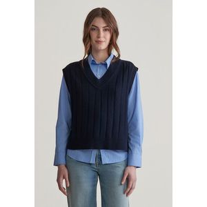 VESTA GANT WIDE RIBBED WOOL V-NECK VEST EVENING BLUE obraz