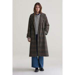 KABÁT GANT LARGE CHECKED WOOL TRENCH COAT BLACK obraz