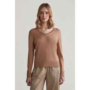 SVETR GANT FINE KNIT V-NECK CARAMEL BEIGE obraz