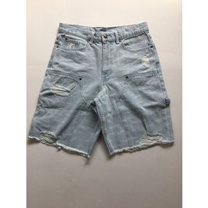 Karl Kani Og Heavy Distressed Wavy Print Carpenter Denim Shorts bleached blue obraz