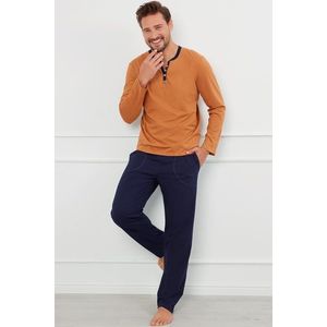 Dlouhé pánské pyžamo Italian Fashion Július - bavlna Oranžovo-tmavě modrá 2XL obraz