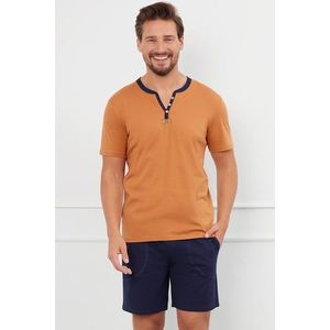 Krátké pánské pyžamo Italian Fashion Július - bavlna Oranžovo-tmavě modrá 2XL obraz