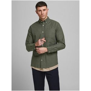 Khaki pánská svrchní košile Jack & Jones Oxford obraz