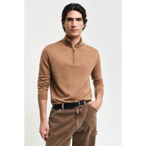 SVETR GANT EXTRAFINE MERINO WOOL HALF ZIP DK. SAND MELANGE obraz