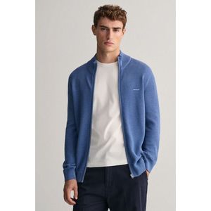 SVETR GANT COTTON PIQUE ZIP CARDIGAN DENIM BLUE MELANGE obraz