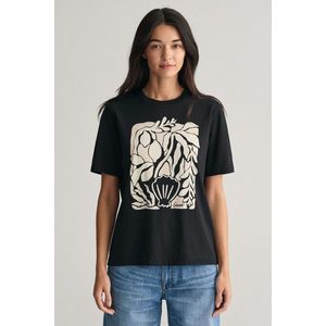 TRIČKO GANT REL PALM PRINT SS T-SHIRT BLACK obraz