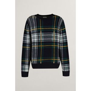 SVETR GANT CHECKED KNITTED C-NECK NAVY obraz