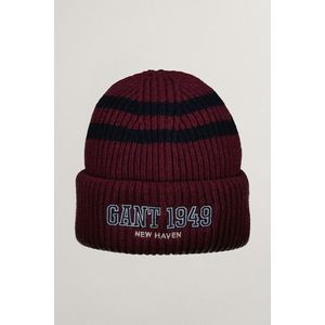 ČEPICE GANT STRIPED KNITTED BEANIE WINE RED obraz