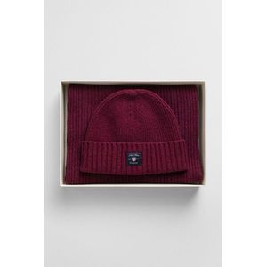 SET ČEPICE A ŠÁLA GANT LABEL BEANIE SCARF GIFT SET WINE RED obraz