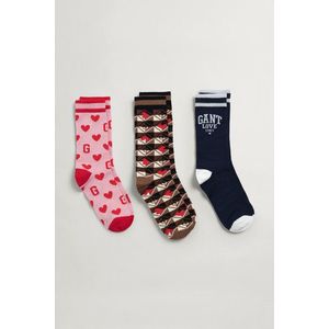 PONOŽKY GANT CV. COLLEGIATE HEART SOCKS 3-PACK PREPPY PINK obraz