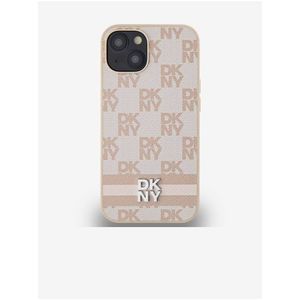 PU Leather Checkered Pattern and Stripe Zadní Kryt pro iPhone 13 Pink DKNY obraz