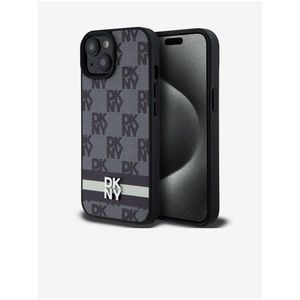 PU Leather Checkered Pattern and Stripe Zadní Kryt pro iPhone 15 Black DKNY obraz