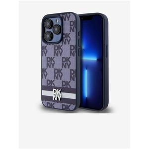 PU Leather Checkered Pattern and Stripe Zadní Kryt pro iPhone 15 Pro Blue DKNY obraz