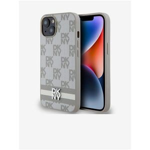 PU Leather Checkered Pattern and Stripe Zadní Kryt pro iPhone 14 Beige DKNY obraz