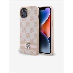 PU Leather Checkered Pattern and Stripe Zadní Kryt pro iPhone 14 Pink DKNY obraz