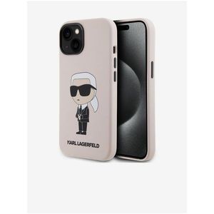 Liquid Silicone Ikonik NFT Zadní Kryt pro iPhone 15 Pink Karl Lagerfeld obraz