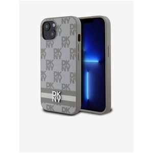 PU Leather Checkered Pattern and Stripe Zadní Kryt pro iPhone 13 Beige DKNY obraz