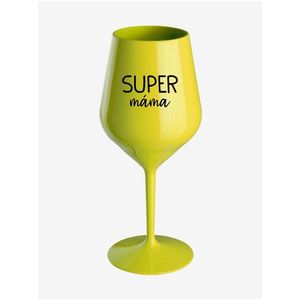 SUPER MÁMA - žlutá nerozbitná sklenice na víno 470 ml obraz