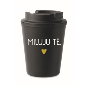 MILUJU TĚ. - černý termohrnek 300 ml obraz