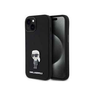 Liquid Silicone Metal Ikonik Zadní Kryt pro iPhone 15 Black Karl Lagerfeld obraz