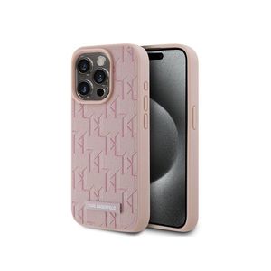 PU Leather Monogram Metal Logo Magsafe Zadní Kryt pro iPhone 15 Pro Max Pink Karl Lagerfeld obraz