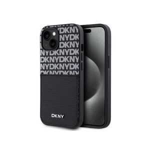 PU Leather Repeat Pattern Card Pocket Zadní Kryt pro iPhone 15 Black DKNY obraz