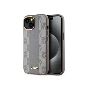 PU Leather Checkered Pattern Magsafe Zadní Kryt pro iPhone 15 Beige DKNY obraz